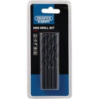 Pack of 10 Draper Expert 6.5mm HSS drill bits in a clear plastic case with black and blue label.