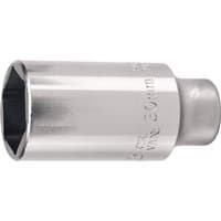 Silver Draper Expert hub nut socket, 1/2" square drive, 30mm, with hexagonal opening and engraved size markings.