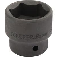 Black Draper Expert impact socket, 1/2" square drive, 30mm size, with engraved branding and smooth matte finish.