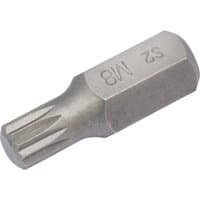 Silver Draper Expert M8 x 30mm spline insert bit with hexagonal base and engraved size markings.