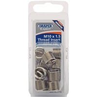 Draper Expert M10 x 1.5 thread inserts, silver coils in a clear plastic pack, labeled for metric thread repair.