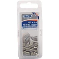 Draper Expert M6 x 1.0 thread insert refill pack of 12, silver coils in clear plastic packaging with blue label.