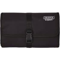 Black Draper Expert tool storage roll with buckle closure and logo on flap.
