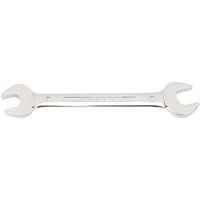Silver Draper Expert open end spanner, dual-ended with 19mm and 22mm jaws, polished chrome finish.