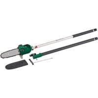 Draper Expert Oregon pruner attachment, 200mm, with green and silver blade, black handle, and protective sheath.