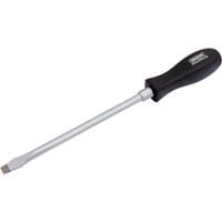 Draper Expert plain slot screwdriver, 9.5 x 200mm, with a black ergonomic handle and long silver shaft.