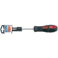 Draper Expert screwdriver with black handle, red accents, and 100mm silver shaft with plain slot parallel tip.