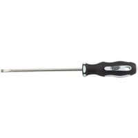 Black-handled Draper Expert screwdriver with silver 5.5 x 150mm parallel tip and soft grip handle.