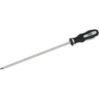 Draper Expert screwdriver, No.2 x 250mm, with a long metal shaft and black soft grip handle with white accents.