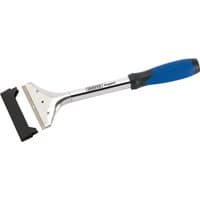 Draper Expert scraper with blue soft grip handle, silver blade, and protective black cover.