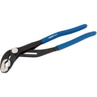 Black and blue Draper Expert waterpump pliers, 300mm, with push button adjustment and serrated jaws.
