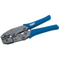Draper Expert ratchet crimping tool, 220mm, with blue handles and black metal jaws.