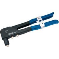 Black and blue Draper Expert riveter with dual handles and metal rivet head.