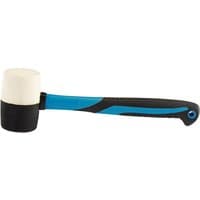 Rubber head mallet with blue fibreglass shaft, black grip, and white striking face, 450g/16oz by Draper Expert.