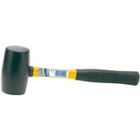 Black rubber mallet with a yellow and blue fiberglass shaft and textured black grip handle, 680g/24oz by Draper Expert.