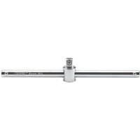 Satin chrome sliding T bar with 1/2" square drive, featuring a central pivot point and elongated handle by Draper Expert.