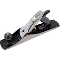 Black and silver Draper Expert smoothing plane, 355mm, with wooden handle and adjustable blade.