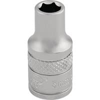 Silver Draper Expert 1/4" square drive socket, 5mm, with knurled grip and engraved logo.