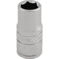 Silver Draper Expert 7mm socket with knurled grip and 1/4" square drive, chrome finish.