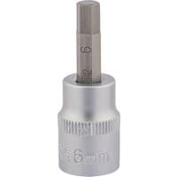 Silver Draper Expert socket with 6mm hexagonal bit, 3/8" square drive, knurled grip, and engraved size markings.