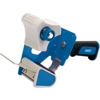 Blue and white Draper Expert tape dispenser with soft grip handle and metal cutting blade.