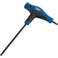 Black and blue T-handle hex key with soft grip and ball end, 4.0mm size by Draper Expert.