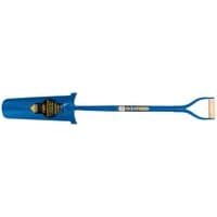 Blue Draper Expert drainage shovel with solid forged blade and D-grip handle.