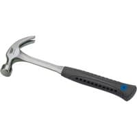 Solid forged claw hammer with a silver head, black soft grip handle, and blue accent, 560g/20oz by Draper Expert.