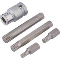 Silver Draper Expert spline bit set with five pieces, including a 1/2" square drive and various bit sizes.