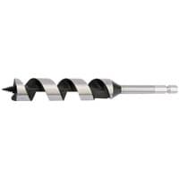 Draper Expert auger bit, 25mm, with spiral flutes and hex shank, silver and black finish.