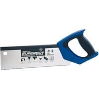 Draper Expert tenon saw with blue soft grip handle, 300mm blade, 11tpi, hardpoint teeth, and black blade cover.