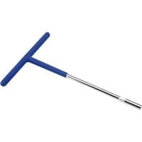 Blue-handled Draper Expert T Handle Socket Wrench, 8mm, with a silver chrome shaft and socket end.