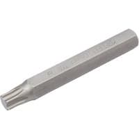Silver Draper TX-STAR 10mm insert bit, hexagonal shaft, star-shaped tip, engraved markings on the side.