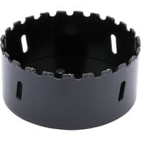 Black Draper Expert tungsten carbide grit hole saw, 102mm, with serrated edge and ventilation slots.