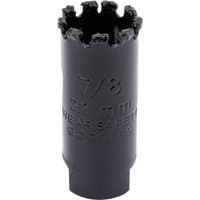 Black Draper Expert 22mm tungsten carbide grit hole saw with jagged cutting edge and engraved size markings.