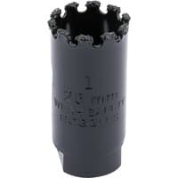 Black Draper Expert hole saw with tungsten carbide grit edge, 25mm diameter, cylindrical shape with serrated top.