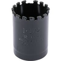 Black Draper Expert 38mm tungsten carbide grit hole saw with jagged edge and engraved size markings.