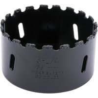 Black Draper Expert hole saw with tungsten carbide grit edge, 83mm diameter, and multiple side slots.