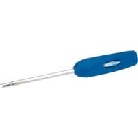 Blue-handled Draper Expert Tyre Valve Torque Driver with a long metal shaft and branded logo on the handle.