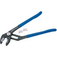 Draper Expert waterpump plier, 245mm, with blue handles and soft white jaw covers, adjustable grip.