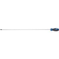 Draper extra long reach screwdriver, No.1 x 450mm, with black and blue soft grip handle and slender metal shaft.