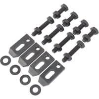 "Draper Face Plate Clamp Set with four steel clamps, bolts, and washers, featuring elongated holes for adjustable fit"