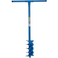 Blue Draper fence post auger with T-handle and helical blade, 1050 x 150mm size.