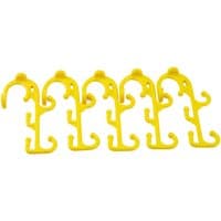 Yellow Draper Festoon String Light Hooks with multiple curved hooks and a screw top for securing.
