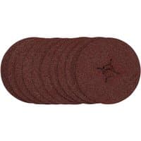 Pack of 10 Draper Fibre Sanding Discs, 115mm, 36 Grit, dark brown with textured surface and central hole.