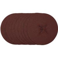 Brown Draper fibre sanding discs, 125mm, 60 grit, pack of 10, with central hole for attachment.