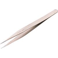 Silver Draper fine point straight tweezers, 120mm, with sharp precision tips and smooth grip handle.