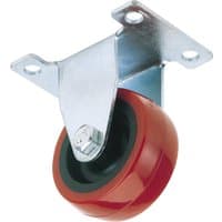 Red polyurethane wheel with silver fixed plate, 50mm diameter, supports 75kg, by Draper.