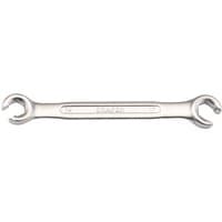 Silver Draper flare nut spanner with open ends, 14mm and 17mm sizes, smooth handle with embossed branding.