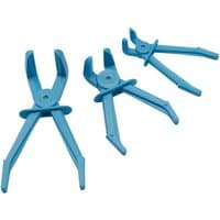 Blue Draper flexible hose clamp set with 90-degree jaws, includes three different sizes with ergonomic handles.